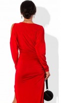 Платье в пол облегающее с боковым разрезом красное, фото 2