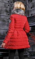 Ультрамодная зимняя курточка красного цвета с пышной юбкой СК-296 фото 2