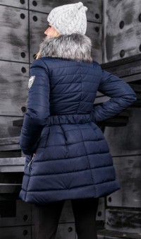 Ультрамодная зимняя курточка синего цвета с пышной юбкой СК-294 фото 2