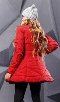 Зимняя куртка красного цвета с вышивкой СК-299 фото 2