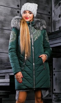 Зимняя куртка-пуховик темно зеленого цвета СК-292