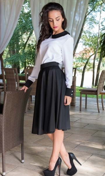 Белая блуза с черным воротником и манжетами СК-423