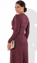 Бордовое платье люрекс с оборками Д-925 фото 2