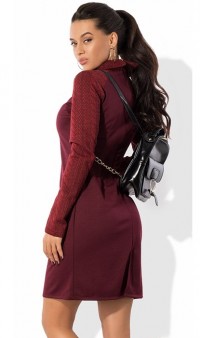 Бордовое платье с вязанными рукавами и воротником Д-943 фото 2
