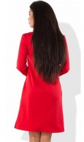 Красное платье из трикотажа с кожаным воротником Д-913 фото 2