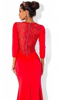 Красное вечернее платье с рукавом три четверти Д-860 фото 2
