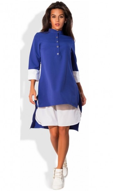 Платье-костюм двойка синее поло-фрак и белая юбка КТ-192