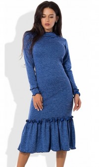 Синее платье-футляр миди из ангоры софт Д-870