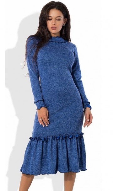 Синее платье-футляр миди из ангоры софт Д-870