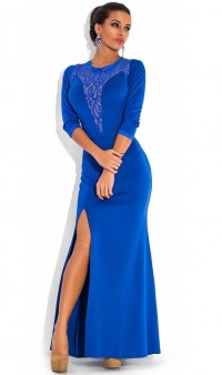 Синее вечернее платье с рукавом три четверти Д-861