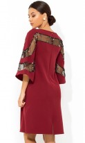 Бордовое платье-трапеция с рукавами колокол Д-961 фото 2