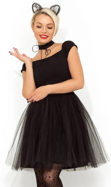 Черное коктейльное платье с фатиновой юбкой Д-949