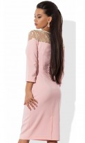 Нежно розовое платье футляр с оригинальным верхом Д-947