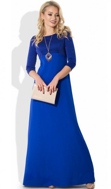 Синее вечернее платье ампир с верхом из люрекса Д-999