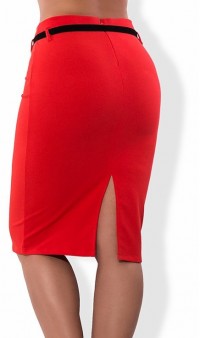 Красная юбка карандаш с поясом в комплекте 1270 фото 2