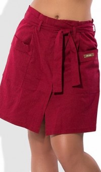 Льняная юбка-шорты цвета марсала 1282