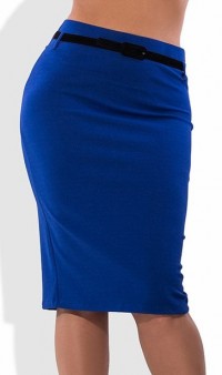 Синяя юбка карандаш с поясом в комплекте 1269
