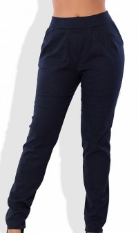 Темно-синие льняные брюки 1284