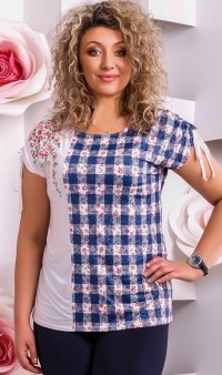 Блуза на лето с клетчатым узором размеры от XL 3023 , фото