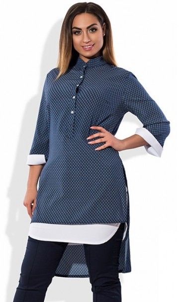 Рубашка-фрак удлиненная с эффектом двухслойности размеры от XL 3038 , фото