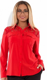 Рубашка красная с кокеткой из гипюра размеры от XL 3042 , фото