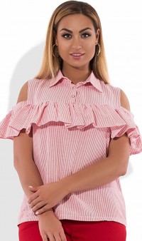 Рубашка прямая с открытыми плечами с оборкой размеры от XL 3015 , фото