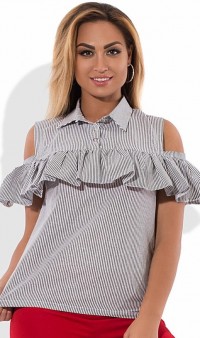 Рубашка прямая с открытыми плечами с оборкой размеры от XL 3056, фото