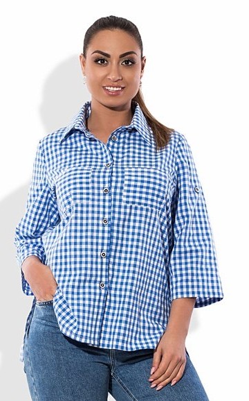 Рубашка синяя в клетку размеры от XL 3084 , фото