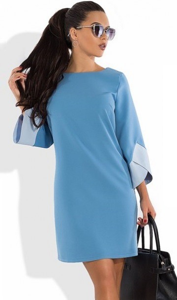 Голубое платье с оригинальными рукавами Д-1051 фото 2