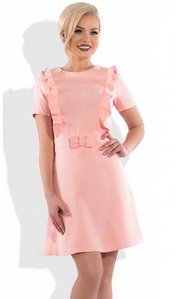 Офисное мини платье розовое Д-1040