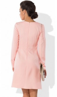 Розовое офисное платье с кружевными карманами Д-1055 фото 2