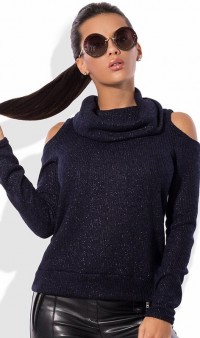 Темно-синий свитер с вырезами на плечах СК-521