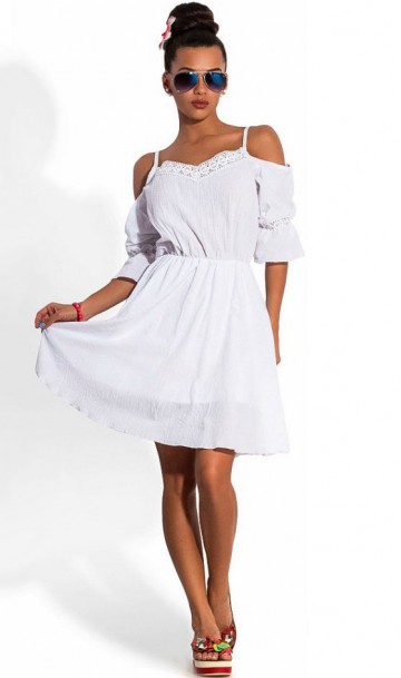 Белое летнее платье из коттона жатки Д-1156