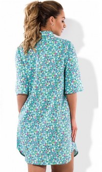 Бирюзовое платье-рубашка мини из льна размеры от XL ПБ-293, фото 2