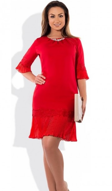 Красное платье мини с декором размеры от XL ПБ-257, фото