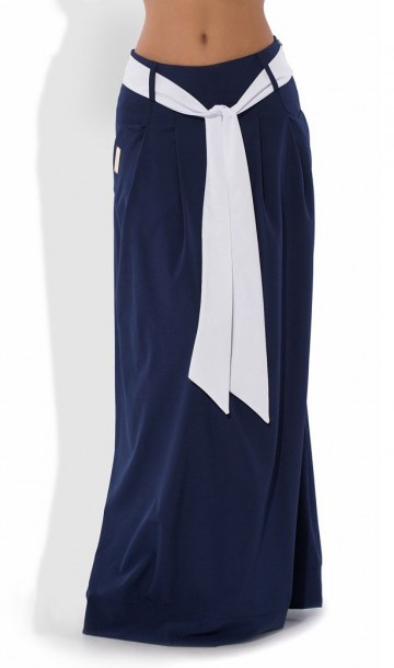 Летняя юбка макси темно-синего цвета Л-195