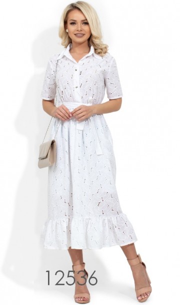 Платье-миди белое из коттона прошва Д-1130