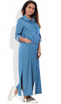Платье рубашка макси голубая размеры от XL ПБ-137, фото