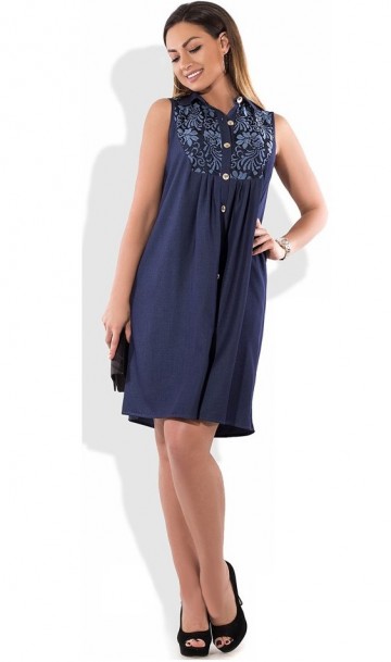 Платье рубашка на лето синего цвета размеры от XL ПБ-134, фото