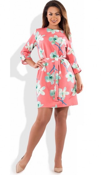 Платье женское мини персиковое с цветами размеры от XL ПБ-249, фото