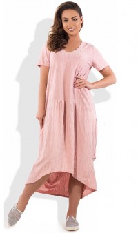 Розовое платье-мешок на лето размеры от XL ПБ-199, фото