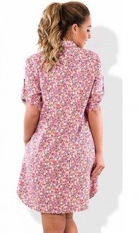 Розовое платье-рубашка мини из льна размеры от XL ПБ-294, фото 2