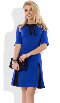 Трикотажное синее офисное платье Д-1077