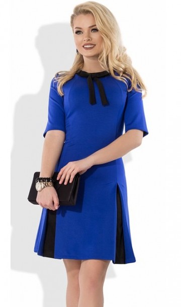 Трикотажное синее офисное платье Д-1077