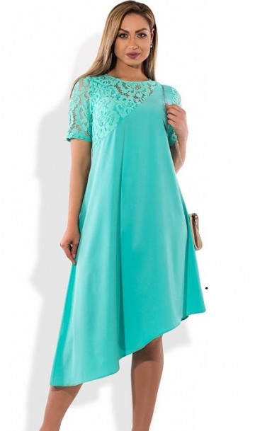 Асимметричное женское платье бирюзовое размеры от XL ПБ-320, фото