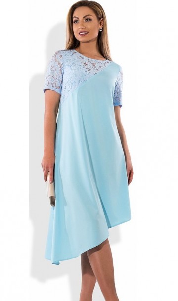 Асимметричное женское платье голубое размеры от XL ПБ-319, фото
