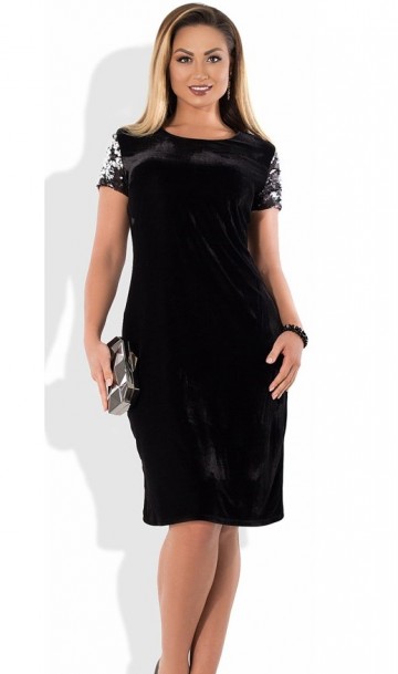 Черное женское платье из бархата размеры от XL ПБ-406, фото