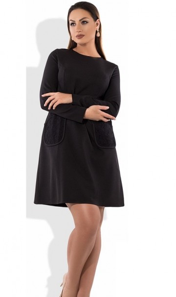 Черное женское платье мини размеры от XL ПБ-470, фото