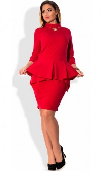 Деловое женское платье красное с баской размеры от XL ПБ-440, фото