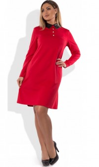 Деловое женское платье мини красное размеры от XL ПБ-597, фото